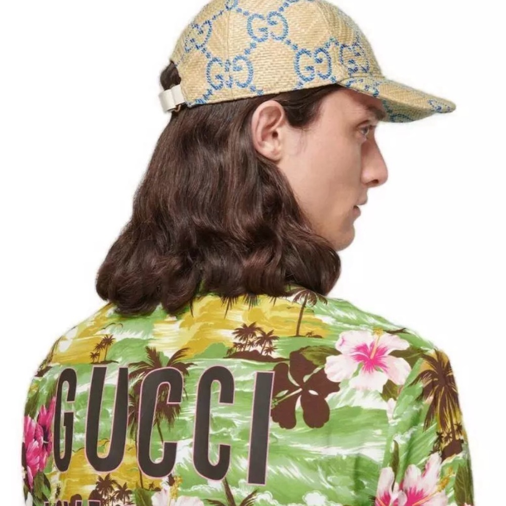 Gucci Tan and Blue Patterned Cap